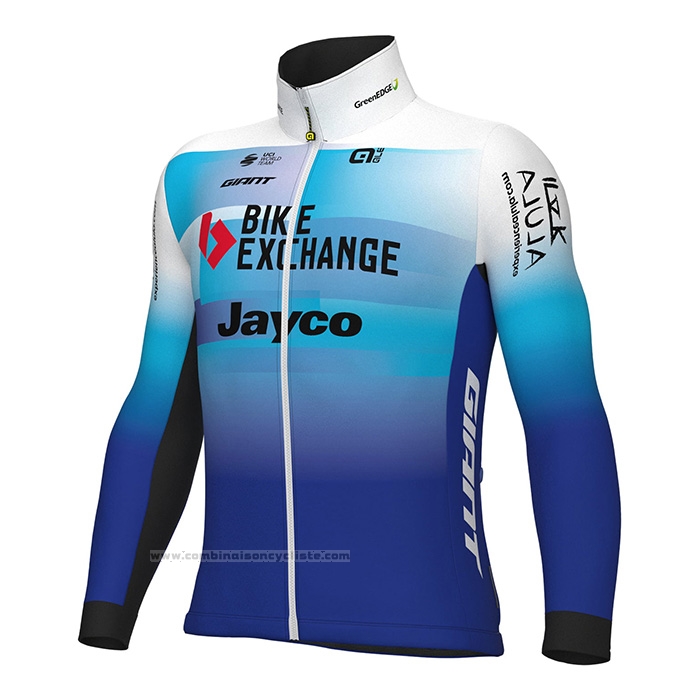 2022 Maillot Cyclisme Bike Exchange Bleu Blanc Manches Longues et Cuissard
